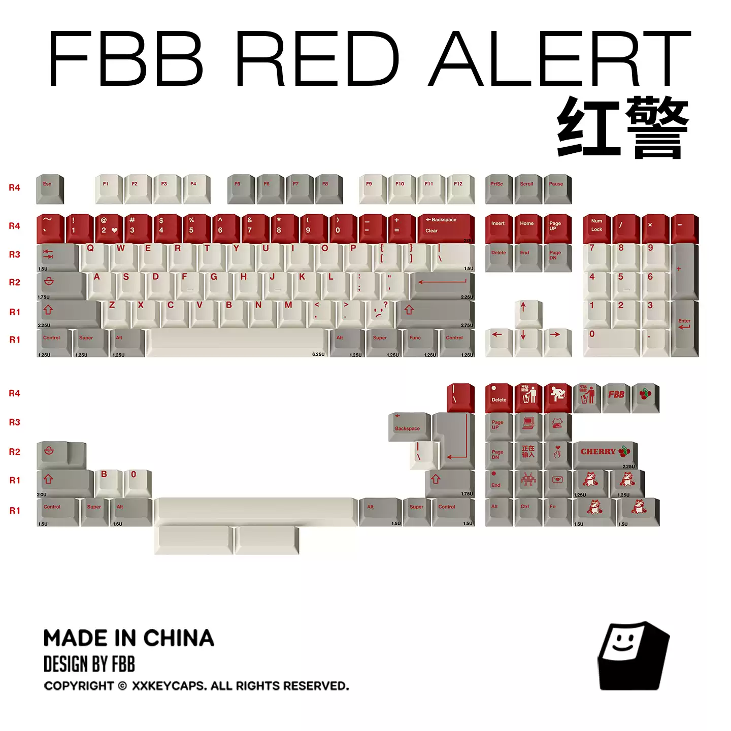 FBB - Retro Red Alert PBT ANSI/ISO Keycap Set - Image 5