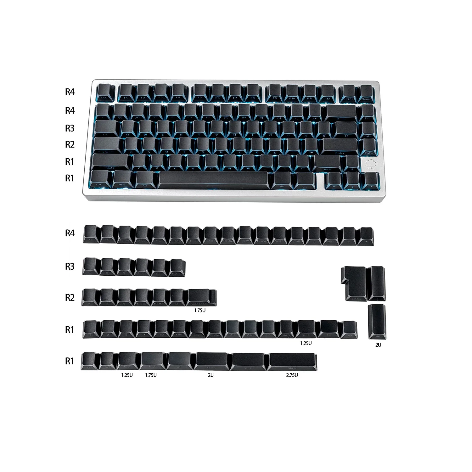 White/Black Refraction Side-Engraved ISO/ANSI Keycap Set - Image 7